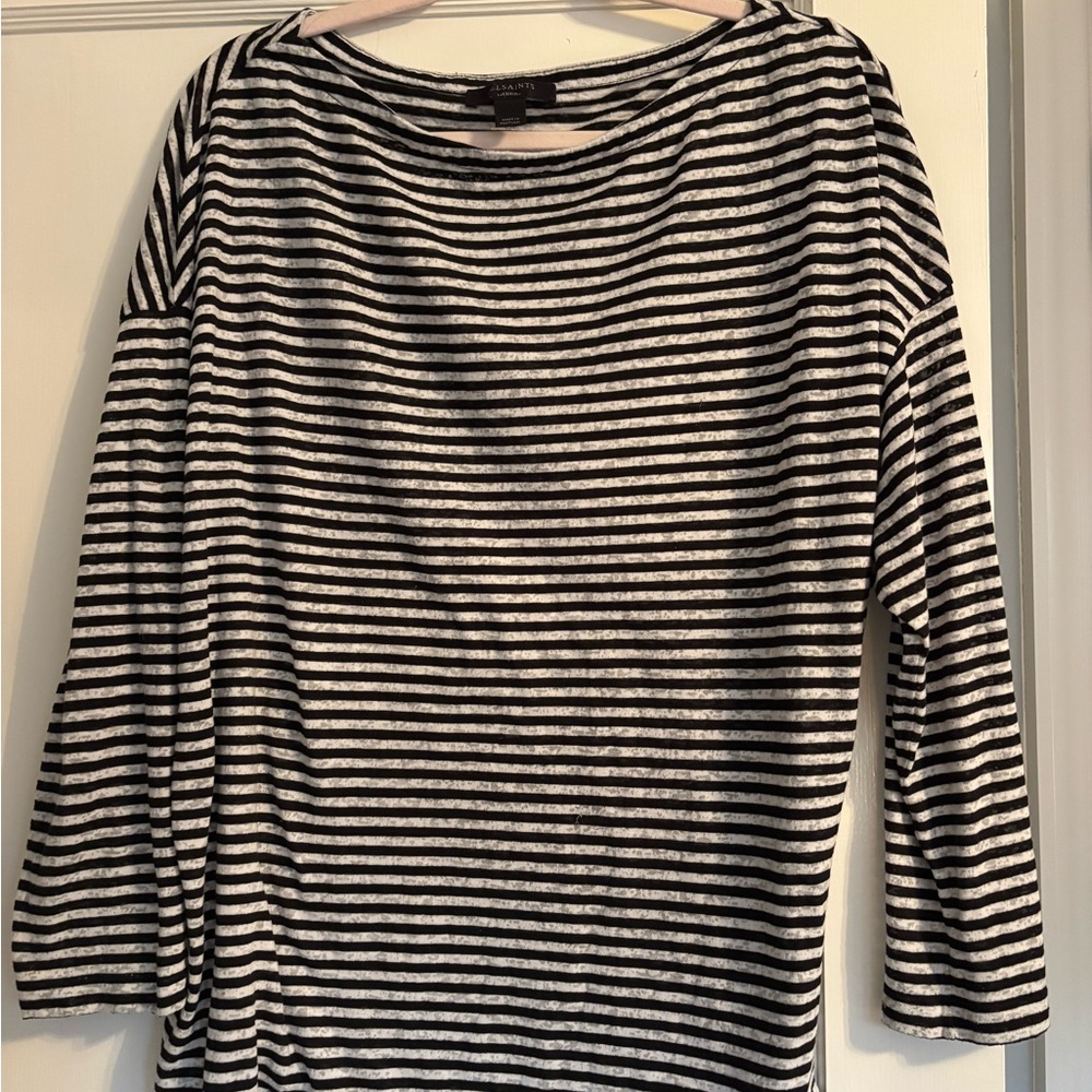 ALL SAINTS Black Cream Striped Top M/L
